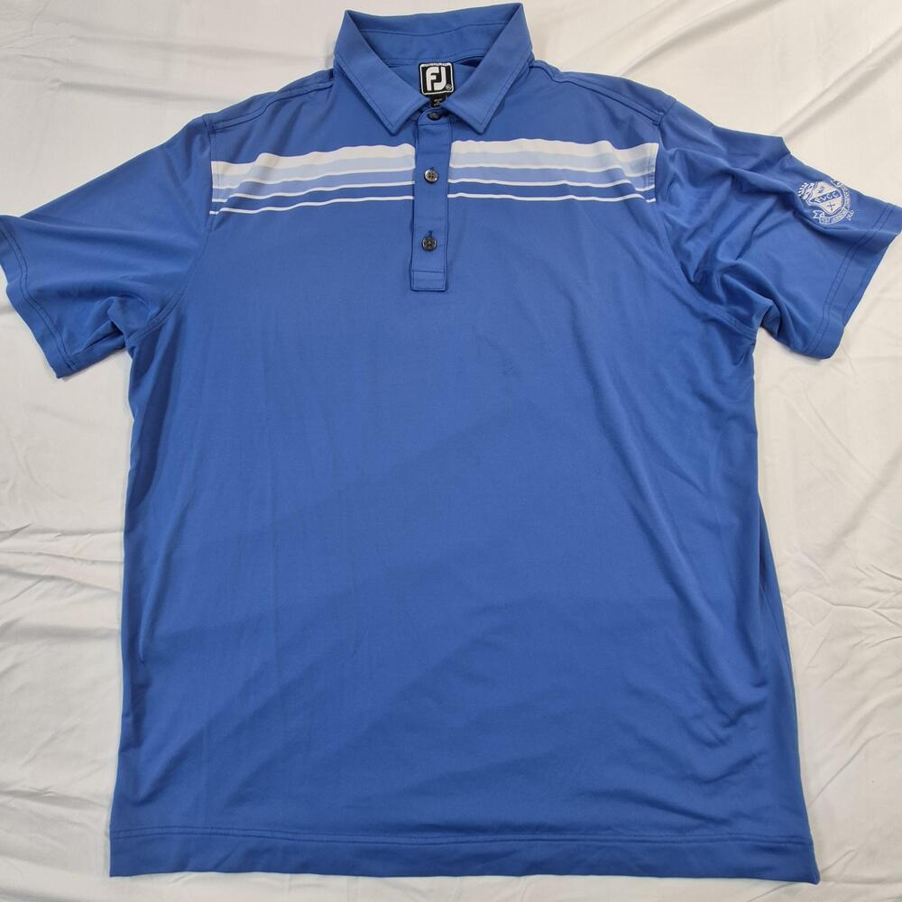 FootJoy Polo Shirt Mens XL Blue Stripe Fort Lauderdale CC Golf Athletic Fit